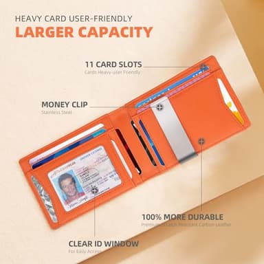 RUNBOX Slim Wallets for Men - Leather Money Clip Mens Wallet - RFID Blocking Front Pocket Bifold Wallet - Thin Credit Card Holder with Gift Box - Image 3