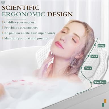 Bath Pillow RUVINCE Ergonomic Luxury Bathtub Pillow with Head,Neck, Shoulder and Back Support, 4D Bath Pillows for tub with 6 Powerful Suction Cups, Fits All Bathtub - Image 2