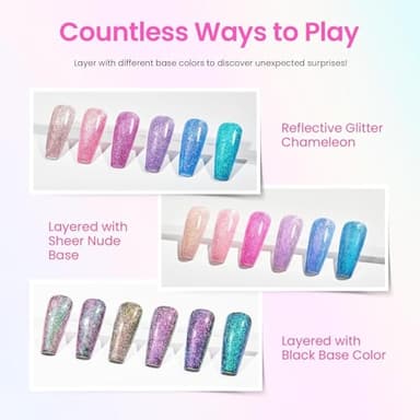 Beetles Glitter Gel Nail Polish 6 Colors Sparkle Pink Purple Blue Gel Polish Kit Chameleon Crushed Diamond Multifunction Soak off Uv Nail Gel DIY Manicure - Image 5