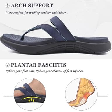 COFACE Womens Orthopedic Flip Flops Ladies Slip On Athletic Yoga Memory Foam Cushioned Recovery Walking Thong Sandals Summer Beach Pool Slippers Comfortable Plantar Fasciitis Arch Support Navy Size 7 - Image 3