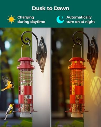 Solar Squirrel Proof Bird Feeders for Outdoors Hanging, Metal Mesh Tube Bird Seed Feeder for Outside with 4 Ports, Weight-Activated Perches, 3LBs Seed Capacity, Suitable for Small Medium Birds, BF008 - Image 7