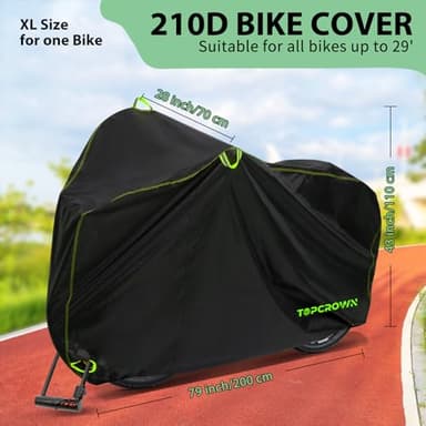 Topcrown Bike Cover Waterproof Outdoor Storage for 1/2/3 Bikes, Bicycle Cover Rain Sun UV Dust Wind Proof with Storage Bag for Mountain Road Bike/Ebike (210D Black+Green, XL Size for 1 bike) - Image 2