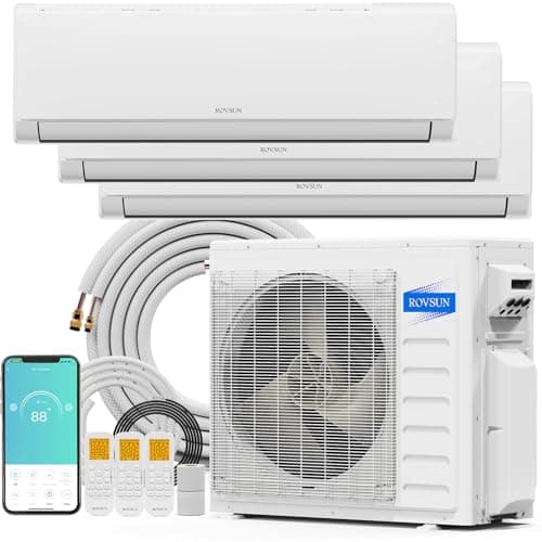 ROVSUN 28000 BTU Tri Zone WIFI Mini Split AC/Heating System, 20 SEER2 3 Zone 9000 + 9000 + 9000 BTU Ductless Split Air Conditioner with Pre-Charged Condenser, Heat Pump & 25Ft Line Set, 208-230V - Image 1