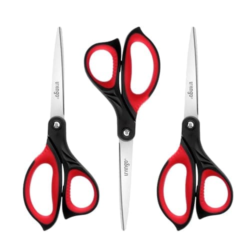 LIVINGO 8.5” Scissors All Purpose - Ultra Sharp Multipurpose 3 Pack Heavy duty Shears for Office, Home, School Sewing and Crafting Cutting Fabric, Paper, Red Comfort Grip - Image 1
