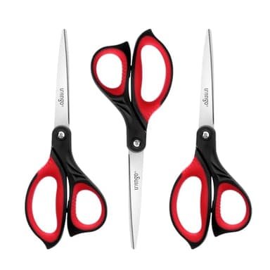 LIVINGO 8.5” Scissors All Purpose - Ultra Sharp Multipurpose 3 Pack Heavy duty Shears for Office, Home, School Sewing and Crafting Cutting Fabric, Paper, Red Comfort Grip - Image 1