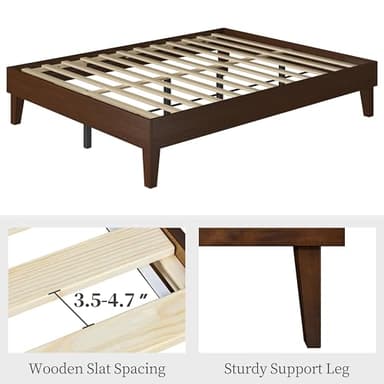 Yaheetech Queen Bed Frame Natural Solid Wood Platform Bed with Wooden Slats Support, 12-inch Underbed Space for Storage, Noise-Free Design, Easy Assembly, Dark Walnut Finish - Image 7