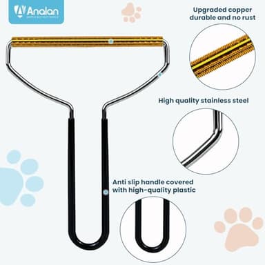 Analan 3-in-1 Pet Hair Remover & Grooming Set for Dogs & Cats – Self-Cleaning Brush for Shedding, Cat Brush, Metal Fur Remover for Couch Carpet & Car, and Rubber Tool for Clothes & Bedding - Image 4