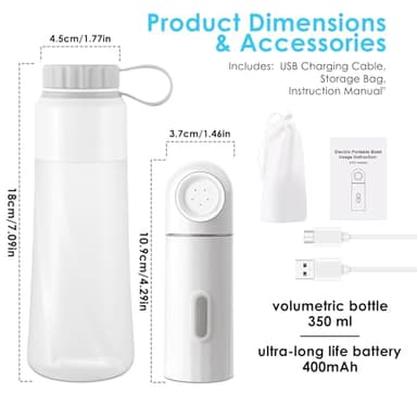 Portable Electric Travel Bidet, 450ML Electric Sprayer Bidet with Built-in Body for Easy Storage, Two Pressure Modes for Personal Hygiene Cleaning for Women and Men, White - Image 2