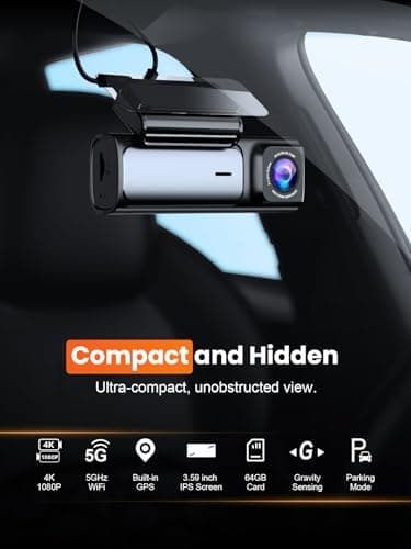 Affver 4K Dash Cam Front and Rear, Built-in 5G WiFi GPS, 64GB Card Included, 3.59'' IPS Screen Dash Camera for Cars, Dual Dashcam with G-Sensor, Loop Recording, WDR, Night Vision, 24H Parking Monitor - Image 2