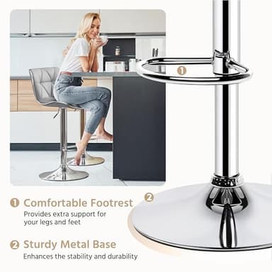 Yaheetech Bar Stools Set of 4, Island Chairs Shell Back, PU Leather Adjustable Barstools, Swivel Barstools with Footrest for Home Kitchen, Light Gray - Image 6