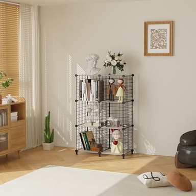 AWTATOS 6 Cube Storage Wire Closet Organizers DIY Stackable Storage Shelves Bookcase Cabinet for Home Office, Black - Image 2