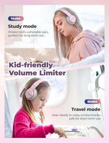 iClever HS19 Kids Headphones with Microphone for School, Safe Volume Limited, Over-Ear Girls Boys Headphones for Kids with Shareport, Foldable Wired for iPad/Travel (Pink) - Image 2