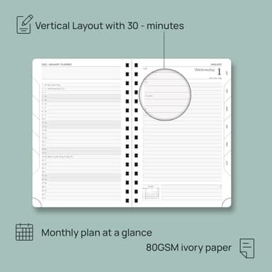 POPRUN Academic Daily Planner 2025-2026 One Page A Day - [5.75" x 8.5"- Spiral Hard Cover], Appointment Book (July 2025 - June 2026) with Monthly Calendar - Light Yellow - Image 4