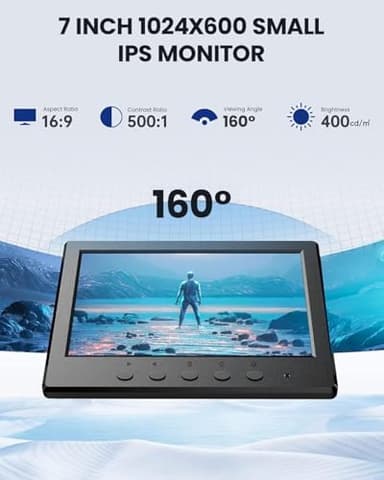 Eyoyo Mini Monitor 7 Inch Small HDMI Monitor 1024x600 LCD Screen Display HDMI AV VGA BNC USB Input for NVR CCTV Security Camera Computer PC Laptop Video Switcher Raspbery Pi - Image 3