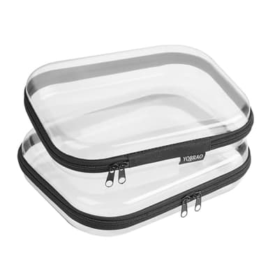 YQBRAO Hard Sided Clear Zipper Case for Storage- Professional-Grade Plastic Clear Zipper Pencil Case,Toy Storage Bins, Toiletry Pouch, Travel Organizer, Cosmetic Bag（Black,2 Pack, M - Image 1