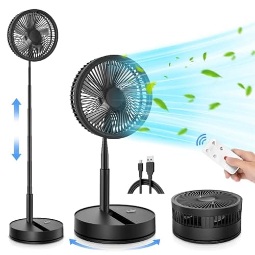 LIPETY Portable Foldable Rechargeable Oscillating Fan - 9" 7200mah Battery Operated USB C Small Fan Remote, Quiet Table Desk Fan Folding Standing Pedestal Fans for Bedroom Rome Office Camping Travel - Image 1