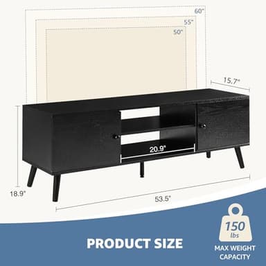 DUMOS TV Stand for 55 60 inch TV, Entertainment Center with Storage Cabinet, Mid Century Modern Media Console Table, Adjustable Hinge, Wooden Television Furniture for Living Room, Office - Black - Image 3