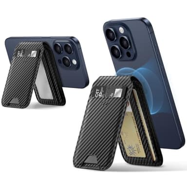 ESR for MagSafe Wallet, Phone Wallet with Adjustable Stand for iPhone 17/16/15/14/13/12, Not for iPhone 13/12 Mini, 3 Card Holder, Vegan Leather, Black Carbon Fiber - Image 1