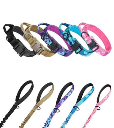 Hotsky Tactical Dog Collar and Leash Set, Heavy Duty Military Airtag Dog Collar with Handle and Metal Buckle for Training and Walking, with Airtag Holder and Two Patches (Pink Camo, M) - Image 7