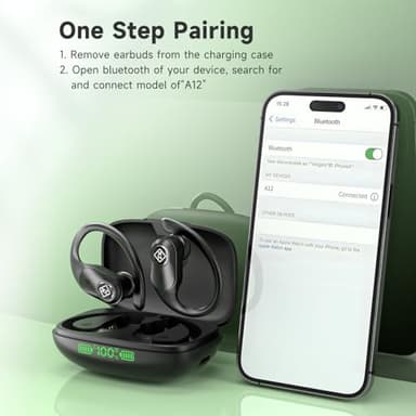 Wireless Earbuds Bluetooth Headphones 96H Playtime LED Display Waterproof Built in Mic Deep Bass Sound Secure Over Ear Buds Earhooks for iPhone Android Samsung Cell Phones Sport - Image 4