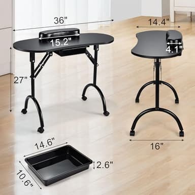 Joligrace Professional Foldable & Portable Manicure Table Nail Technician Desk Workstation with Rolling Wheels Large Drawer Client Wrist Pad Free Carrying Bag Travel Nail Tech Spa Beauty Table, Black - Image 7
