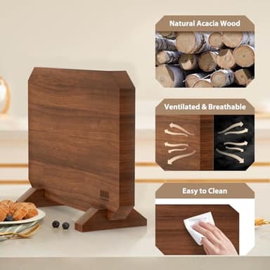 HOSHANHO Magnetic Knife Block, Thickened Acacia Wood Kitchen Knife Holder Stand with Strong Magnets, Multifunctional Double Side Knife Storage Organizer for Kitchen Counter - Image 4