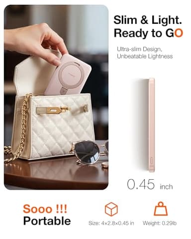 TORRAS EasyGo 0.45" Slim Magnetic Portable Charger Power Bank for iPhone, 5000mAh 22.5W Fast Charging Wireless Battery Pack Compatible with Magsafe, iPhone Air,Pro,Pro Max,17,16,15,14,13,12, Rose Gold - Image 4