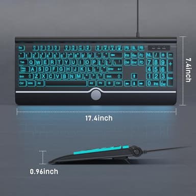 KOPJIPPOM Large Print Backlit Computer Keyboard, USB Full Size Wired Keyboards with 7-Colors Backlight, Wrist Rest, Light Up Keyboard for Windows, PC, Laptop - Easy to See, Easy to Setup - Image 8