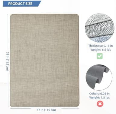 Chair Mat for Hardwood Floor, 47" x 52" Heavy Duty Office Chair Mat for Rolling Chairs, Anti Slip, Non-Curve, Floor Protector for Home Office, Beige Linen - Image 3