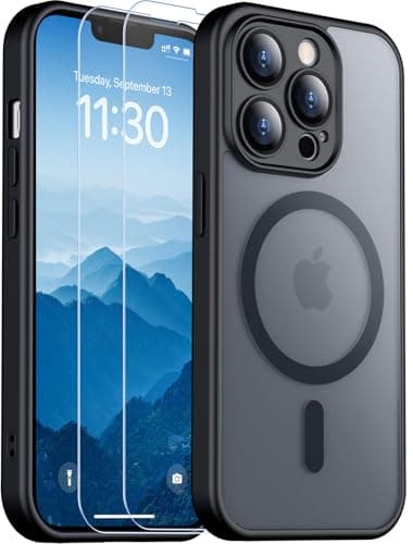 SPIDERCASE Designed for iPhone 13 Pro Max Case, Magnetic Translucent with 2PCS Tempered Glass Screen Protector [Full Camera Protection] Anti-Fingerprint Phone Case for iPhone 13 Pro Max 6.7'',Black - Image 1