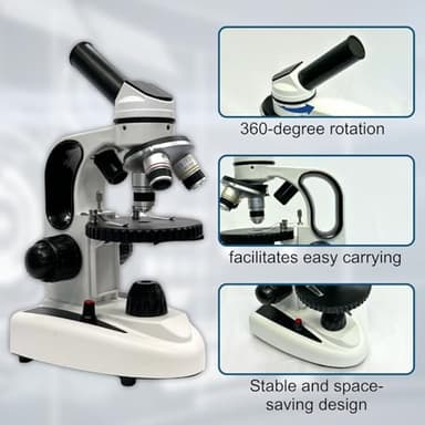 Monocular Compound Microscope for Adults&Study Beginners,- 40X-2000X,Lighting Microscope for Home eduaction with Slides Set, Experiment Kit(White & Black) - Image 3
