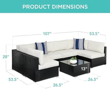 Best Choice Products 7-Piece Modular Outdoor Sectional Wicker Patio Conversation Set w/ 2 Pillows, Coffee Table, Cover Included - Black/White Sand - Image 7