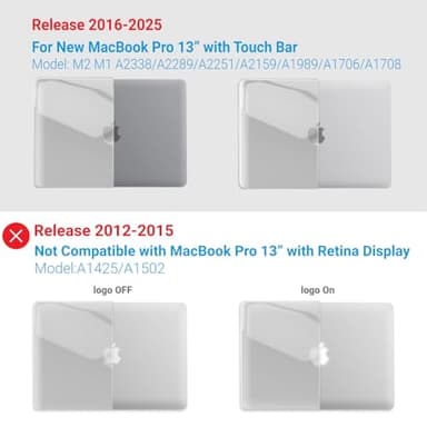 IBENZER Compatible with 2025 2024 M2 MacBook Pro 13 Inch Case 2025-2016 M1 A2338 A2289 A2251 A2159 A1989 A1706 A1708, Hard Shell Case & Keyboard Cover for Mac Pro 13, Crystal Clear, T13CYCL+1A - Image 4