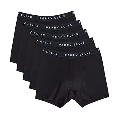 Perry Ellis Men's Cotton Stretch Boxer Briefs, Tagless, No Roll Waistband, 5 Pack, Black - Image 1