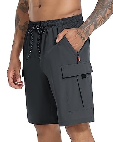Men's Cargo Shorts Quick Dry Lightweight Stretch Hiking Shorts for Men with 5 Pockets No Lining Dark Grey - Image 1