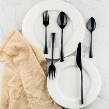 Alata Bailey Black 20-Piece Forged Stainless Steel Flatware Set Cutlery Set, Service for 4, Silver Finish, Dishwasher Safe - Image 2