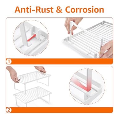 Amazon Basics Stackable Metal Kitchen Storage Shelves for Dishes, 12.5" L x 8" D x 4.5" H, Set of 2, White - Image 5