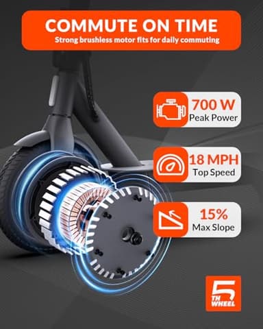 5TH WHEEL V30PRO Electric Scooter, 10" Solid Tires, 350W Motor & 18 MPH, 19.9 Miles Range E-Scooter with E-Lock, Dual Brakes and Suspension, Foldable Adults Commuter Scooter with Turn Signals and APP - Image 3