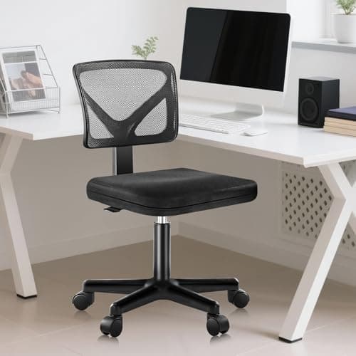 DUMOS Armless Desk Chairs with Wheels, Ergonomic Adjustable Home Office Swivel Rolling Task Chair No Arms, Comfy Mesh Mid Back Computer Work Vanity Desk Seat for Small Spaces, Black - Image 1