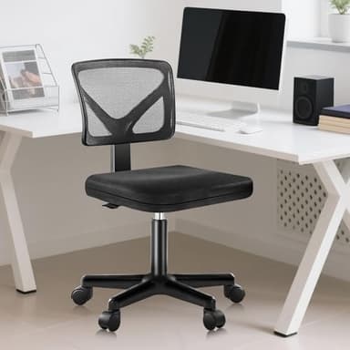 DUMOS Armless Desk Chairs with Wheels, Ergonomic Adjustable Home Office Swivel Rolling Task Chair No Arms, Comfy Mesh Mid Back Computer Work Vanity Desk Seat for Small Spaces, Black - Image 1