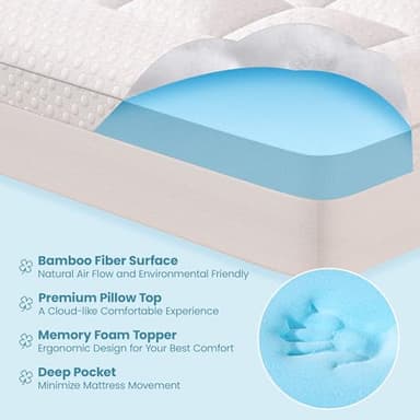 Mattress Topper King Size, 3 Inch King Mattress Topper Dual Layer, 1 Inch Pillow Topper and 2 Inch Cooling Gel Memory Foam Mattress Topper for Back Pain - Image 3