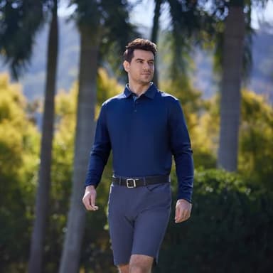 M MAELREG Long Sleeve Golf Shirt Men Performance Tennis Athletic Golf Polo Long Sleeve Shirts for Men Navy - Image 2