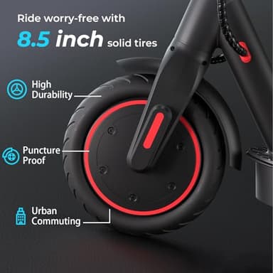 iScooter Electric Scooter 2024, 18Miles Travel Range, 19 Mph Top Speed, Foldable Scooter Electric with 8.5 Inch Solid Tire, Smart APP, Double Braking Systems for Teenage and Adults - Black - Image 3