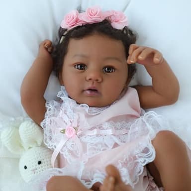 KSBD Reborn Baby Doll Black Girl – 18-Inch Realistic Lifelike African American Newborn Handmade Doll with Real Life Soft Weighted Body and Accessories – Gift for Kids Ages 3 and Up - Image 1
