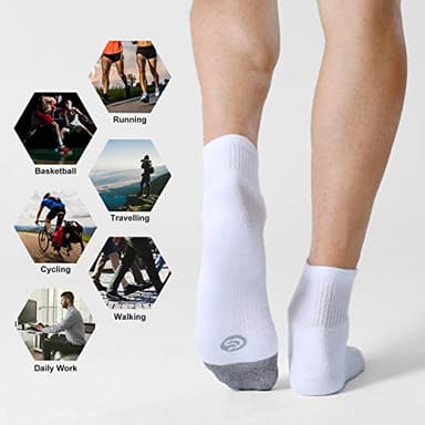 CS CELERSPORT 6 Pack Men's Ankle Socks with Cushion Athletic Running Socks, White, Shoe Size: 9-12 - Image 6