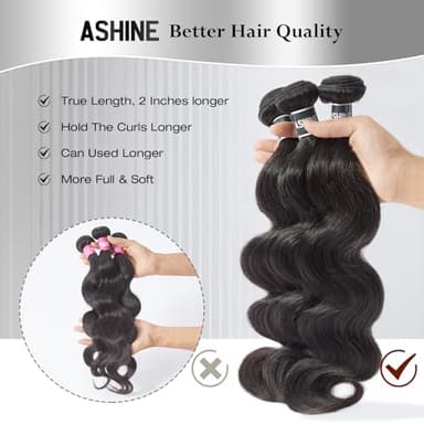 ASHINE Human Hair Bundles Body Wave Straight, Unprocessed Cambodian Raw Hair Bundles for Women Natural Black 18 20 22 Inch, Keep Soft and Silky After Multiple Washes - Image 6