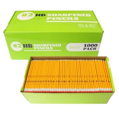S & E TEACHER'S EDITION Woodcased #2 Pencils, Pre-sharpened, Yellow Pencils with Erasers #2 HB Lead Bulk Box, No. 2, Back to school, 1000Pcs - Image 1