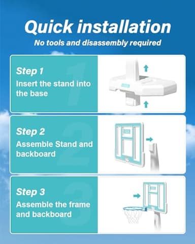IGL Pool Basketball Hoop Outdoor, 44 Inch Outdoor Poolside Basketball Hoop, Base & Stand Double Water Storage with 2 Ball & Inflator, 18in Stainless Steel Basketball Rim, Fixed Height (44in Backboard) - Image 3