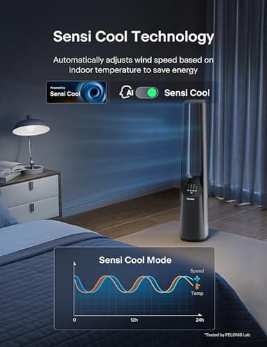 PELONIS 40" Bladeless Tower Fan with Powerful Airflow, Ultra-Quiet DC Motor (22 dB), 6 Speeds, 4 Modes, Remote Control, 7-Hour Timer, 90° Oscillation, Safe Design for Bedroom, Home, Office - Image 7