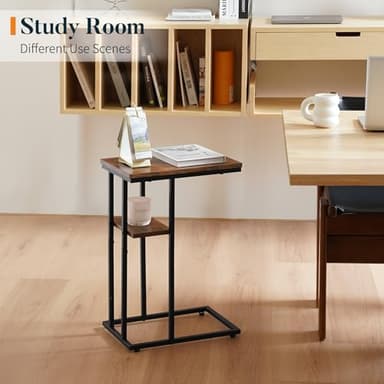 Yoobure C Shaped End Table, Side Table for Couch and Bed, Small Side Tables for Small Spaces, Living Room, Bedroom, Rustic Snack Tables - Image 6